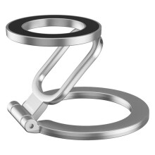 Double-Sided Phone Holde Foldable 360 Rotating Stand with Strong Magnet & Finger Grip Suppor Silver