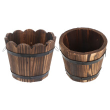 2Pièces Pots En Bois Carbonisé Pour Fleurs - Cache-Barils Rétro