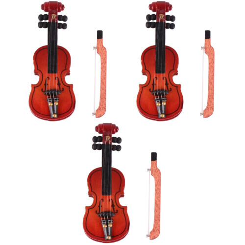 3Pièces Mini Violons Marron Décoratifs Accessoires Maison De