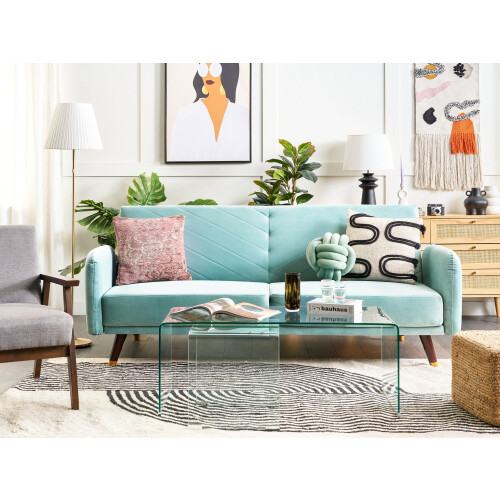 Beliani Sofa Bed 3 Seater SENJA Velvet Light Blue 1