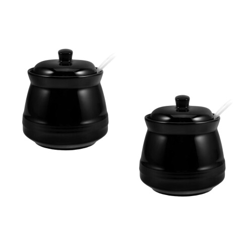 2Pièces Boîte Sucre Céramique Noire Design Compact