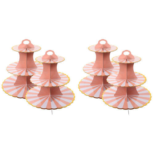 4Pièces Tour À Gâteaux Rose 3 Étages Jetable Pour Exposition