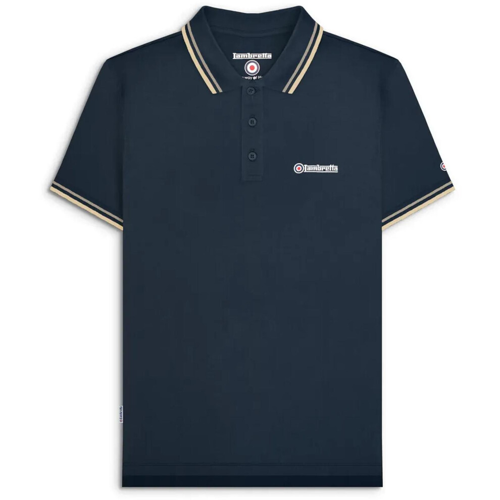 Lambretta (2Xl, Navy) Mens Twin Tipped Short Sleeve 3 Button Placket Cotton Polo Shirt Top
