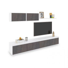 Salón con mueble de TV y estantería en blanco mate y óxido 200 cm Arlet
