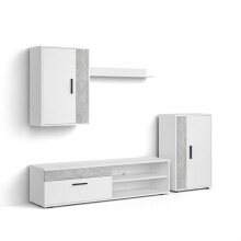 Salón modular con mueble TV en blanco artik y microcemento 190 cm Lunet