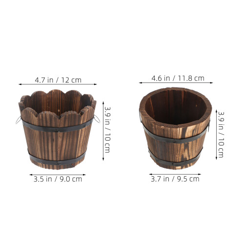 2Pièces Pots En Bois Carbonisé Pour Fleurs - Cache-Barils Rétro 1