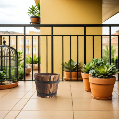 2Pièces Pots En Bois Carbonisé Pour Fleurs - Cache-Barils Rétro 2