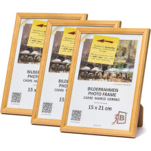 Wooden Photo Frame Set of 3 Pieces Classic 15x21 cm Brown — wooden frame 15x21, set of 3 a5 frames, brown picture frame, ayous light wood frames