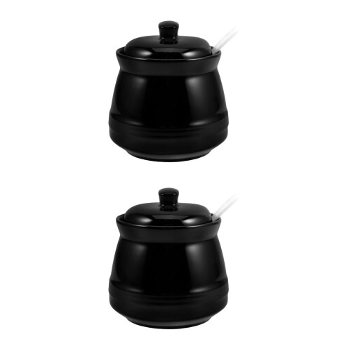 2Pièces Boîte Sucre Céramique Noire Design Compact 2