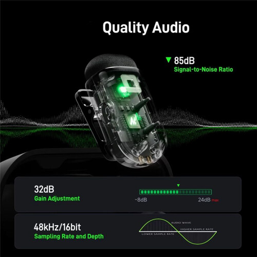 Wireless Lapel Microphone with Noise Cancellation App Setting for Audio Video Recording for  Interface 1