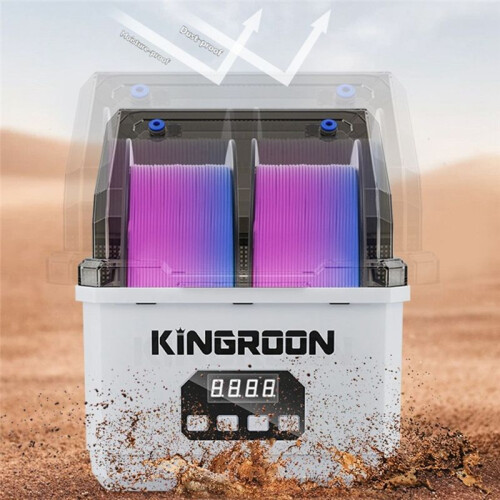 KINGROON 3D Printer Double Roll Filament Dry Box 360 Hot Air Circulation Heating Adjustable Screen Display Drying Box US PLUG 1