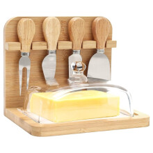 Beurrier 2 en 1 avec Couvercle et Porte-Couteaux Ă Fromage (4 Couteaux Ă Fromage), Rangement de Comptoir