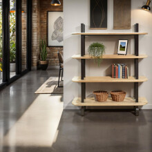 Estantería alta de 4 baldas en madera de roble y estructura en negro 180 cm Padma