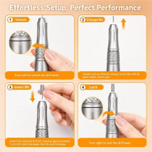 Nail Drill 35000RPM Rechargeable Cordless Electric Nail File Kit, Professional Portable Manicure and Pedicure Polish