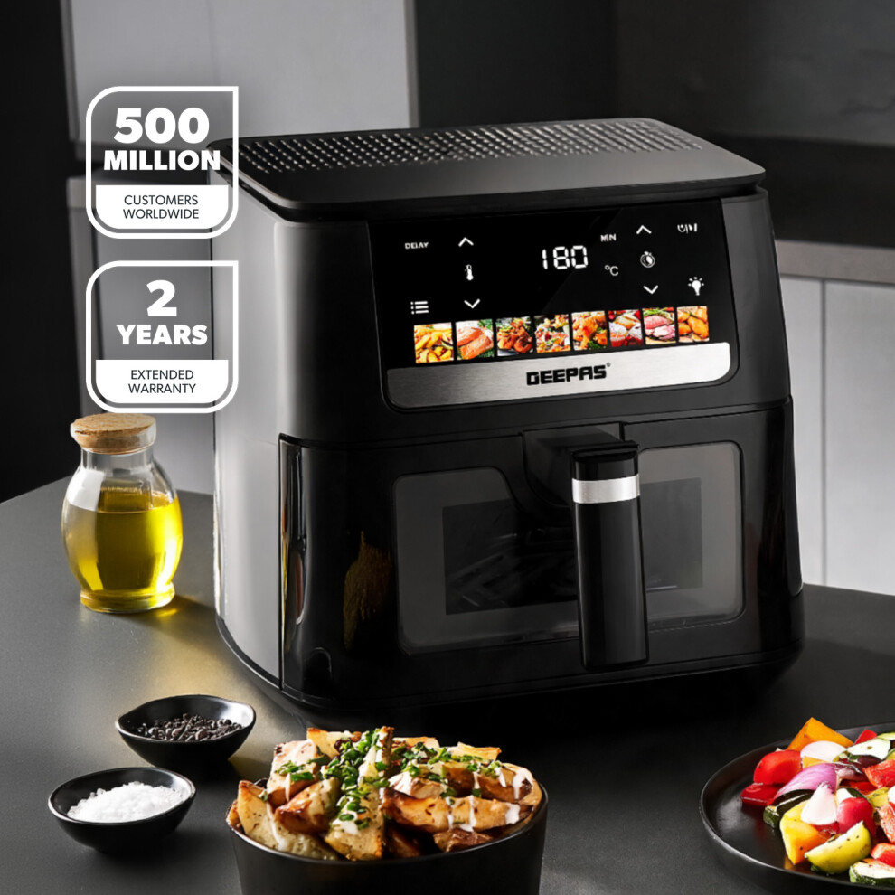 Geepas Vortex 6.5L Digital Air Fryer 1700W 8-In-1 Led Touchscreen Oil Free Cooker 40-200°C Non-Stick Basket 2Yr Warranty