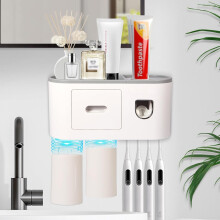 Badezimmer-Organizer mit Zahnpastaspender und Halter für Zahnbürsten Weiß — automatischer pastenspender, badorganizer ohne bohren