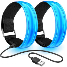 Rechargeable LED Armband for Running, Adjustable, 2-Pack, Blue — running led armband, usb reflective armband, glowing wristband, blue led armband