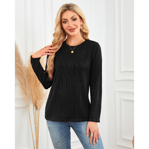 Damenpullover Rundhalsausschnitt Gefältelt Herbstlich Elegant Schwarz L — damenpullover schwarz, wellenpullover, pullover rundhalsausschnitt 1