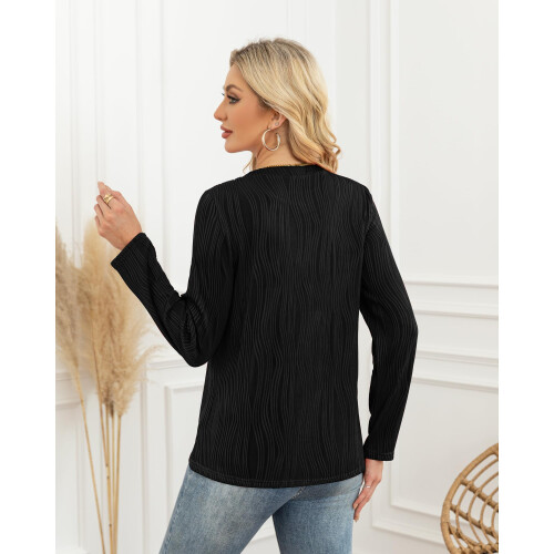 Damenpullover Rundhalsausschnitt Gefältelt Herbstlich Elegant Schwarz L — damenpullover schwarz, wellenpullover, pullover rundhalsausschnitt 2