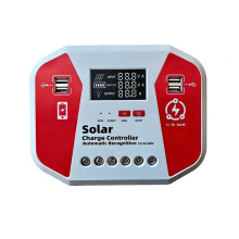 Solar Charge Controller 12V 24V 48V Auto PV Regulator with LCD Display 4 USB for Lead Acid and Li Battery 60A