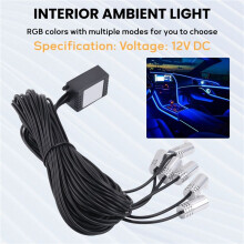 6 in 1 RGB LED Atmosphere Car Light Interior Ambient Light Fiber Optic Strips Light By App Control DIY Music 8M Fiber