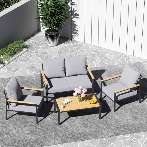 Birchtree BIRCHTREE 4-Seater Garden Furniture Set Single Double Sofas With Matched Coffee Table Grey