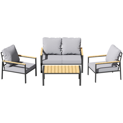 Birchtree BIRCHTREE 4-Seater Garden Furniture Set Single Double Sofas With Matched Coffee Table Grey 1