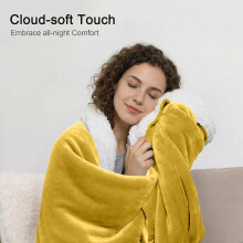 (Ochre, Single (130 x 150 cm)) Sherpa Fleece Blanket Bed Throw Reversible Sofa Mink