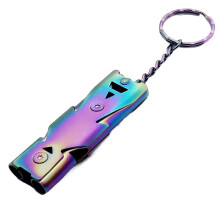 Stainless Whistle Double Tube Lifesaving Emergency SOS Keychain Whistle Keyring for Survival Outdoor Hiking Camping, A
