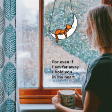 Orange Cat Decor Gifts for Cat Lovers, Stained Glass Window Hangings Sleeping Cat Suncatcher for Window