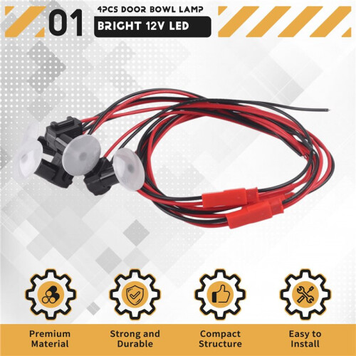 4pcs White Light Bright 12V Car Door Bowl Light Concealed Installation Door Handle Light LED Storage Box Light 1