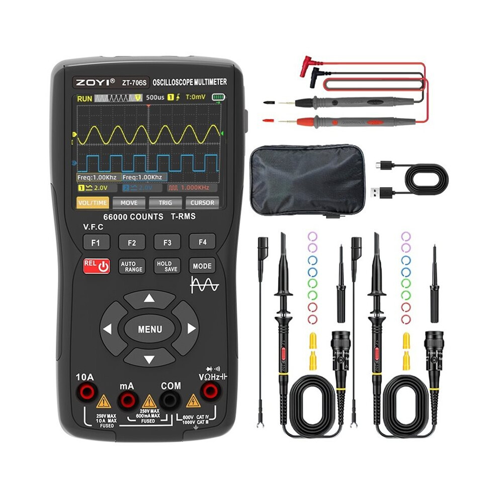 Zoyi Zt-706S 3-In-1 Automotive Oscilloscope Multimeter, True Rms With Waveform Generator, For Vehicle Repair And Electr Black 4711354015171