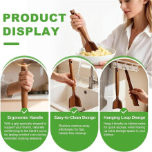 2-Piece Wooden Meat Chopper & Spatula Set Multi-Functional Kitchen Utensils for Mashing Potatoes, Mixing Chicken