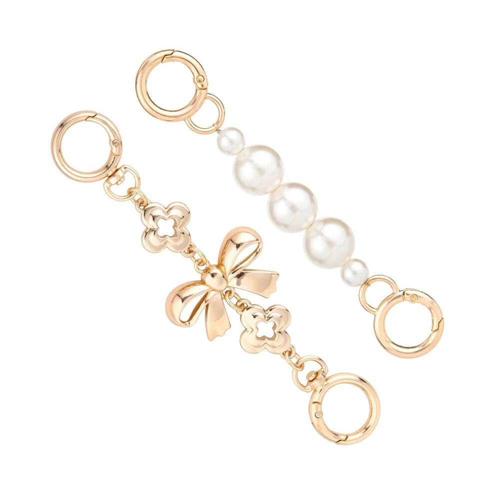 2 Pcs Bow Bag Extender Chain, Metal Pearl Extender Chains, Bow Pattern Purse Strap Replacement,For Purses, Bags Gold 6034253202557