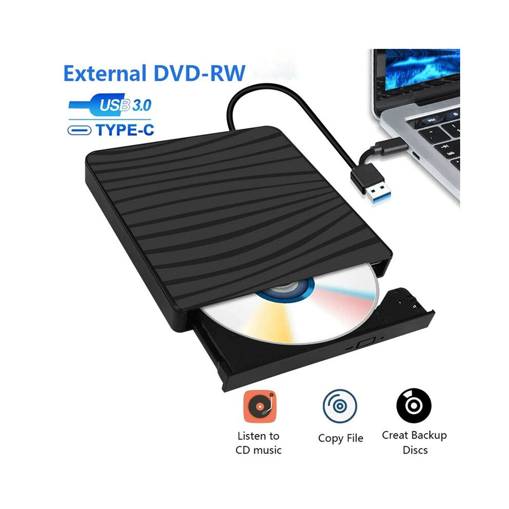 External Cd/Dvd Drive For Laptop, Usb A/C 3.0 Cd Dvd Player Portable +/-Rw Burner Cd Rom Reader Writer Disk Duplicator 4713666619672