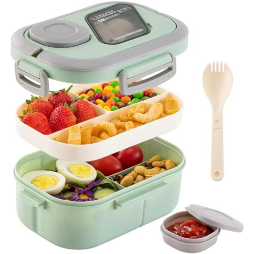 Adults Bento Lunch Box with Salad Container, Sauce Cup and Reusable Fork - Leak-Proof, Multi-Compartment 2