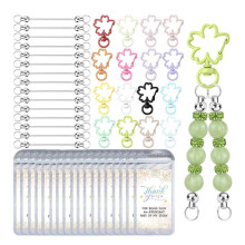 DIY Beadable Keychains Set, Blank Bead Rod Random Color Flower-Shaped Key Chain Set Including Cardboard Bag