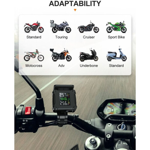 Däcktrycksövervakningssystem Färgglad Display Trådlös TPMS Motorcykel Solar Charge Däcktemperatursensor 2