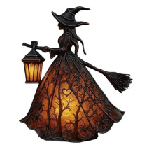 Halloween Witch Lamp, Gothic Spooky Witch Decor with Holding Lantern, Table Lamp Light for Home, Porch,Party Decor