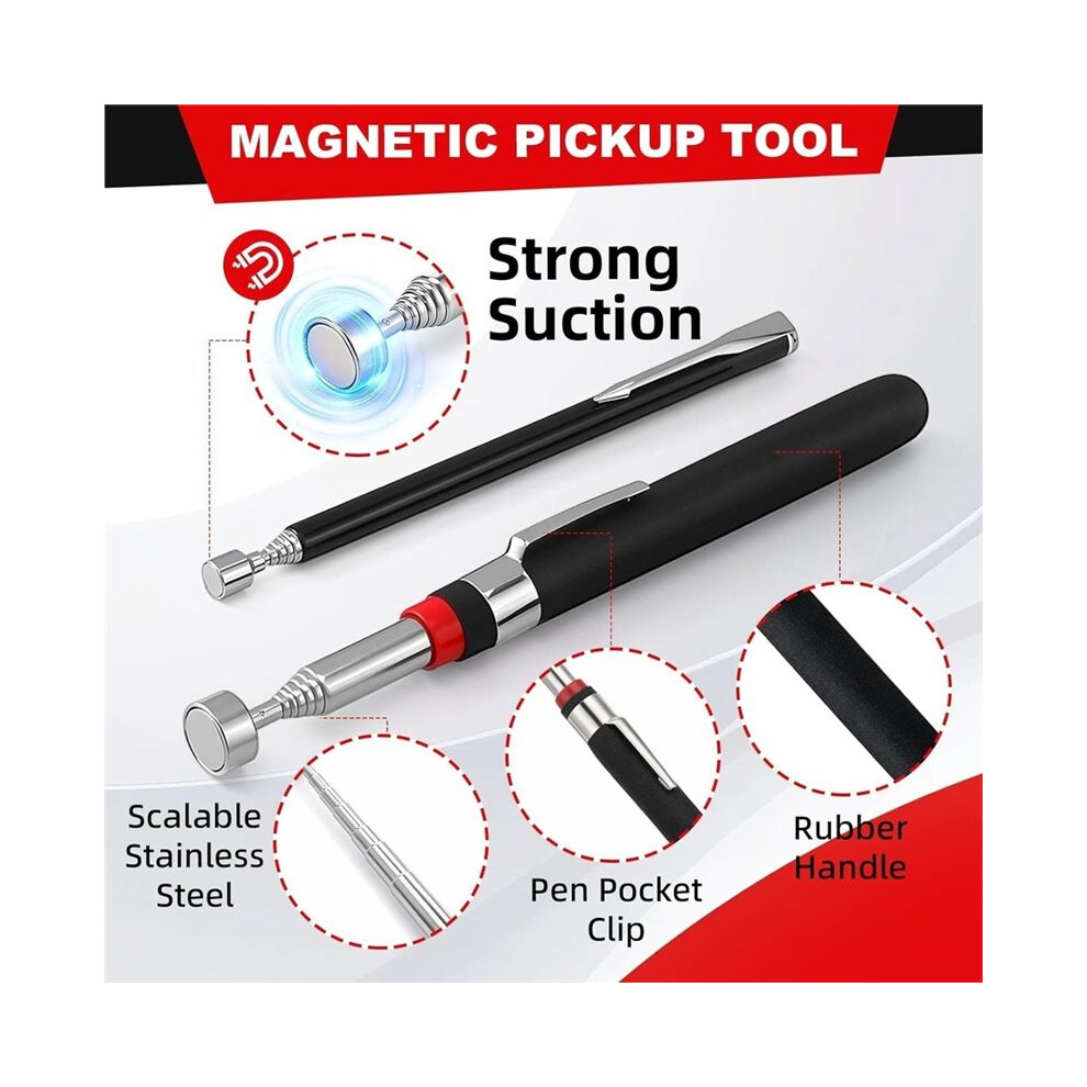 5 Pcs Telescopic Magnetic Pickup Tool, Magnetic Pickup Tool Set With Magnetism Parts Tray, Retractable Mirror 6031357897368