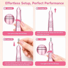 Nail Drill 35000RPM, Rechargeable Cordless Electric Nail File Kit, Professional Portable Manicure and Pedicure Polish