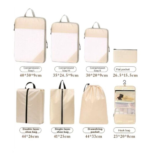 8 Set Expandable Mesh Packing Cubes for Travel , Compression Organizer with Bags Grey 1