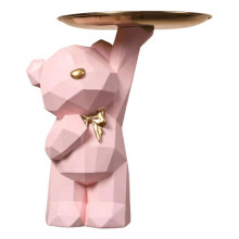 Geometric Bear Storage Tray Lovely Nordic Bear Sculptures Keys Holder Cute Bear Storage Tray Statue for Entrance/Living