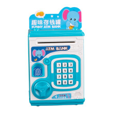 Salvadanaio Elettronico Mini ATM, serratura a codice 4 cifre, verifica impronta digitale, doppio deposito, plastica ABS, colore blu