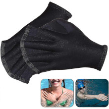 Webbed Fingerless Neoprene Swimming Gloves, Water Resistant Training Gloves for Water Aerobics, Surfing, Diving and Bodyboarding, Black