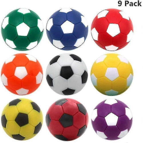 Bolas de Futebol de Mesa, Compatível com Mesas Padrão, 9 Peças, Diâmetro 1,42 Polegadas, Plástico Resistente, Cores Vibrantes