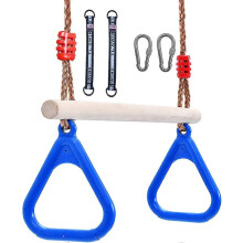 Trapezio in legno per bambini da esterno con anelli da ginnastica e corda in PE regolabile, per allenamento fisico sia all'interno che all'esterno.