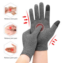 Volledige Vinger Compressie Handschoenen, Grijze, Katoenmengsel, Voor Gewrichtspijn Verlichting, Compatibel met Touchscreen, Maten S/M/L