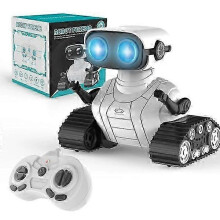 Rechargeable Kids RC Robot Toy, Remote Control with LED Eyes, Music, 2.4GHz, Moving Wheels, White, 12.5 x 8.5 x 12cm, for Children
