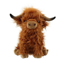 Peluche di mucca delle Highlands, 28 cm, marrone, design realistico, consistenza morbida, ideale per decorare la casa, il soggiorno e l'ufficio.